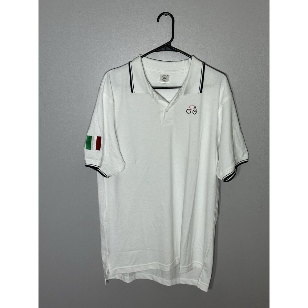 Vintage Giro d'Italia Mens Polo Cycling Shirt XL White Embroidered Italian Flag
